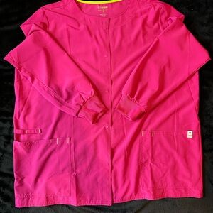Scrubstar Long Sleeve Snap Down Women's Top in Bright Pink